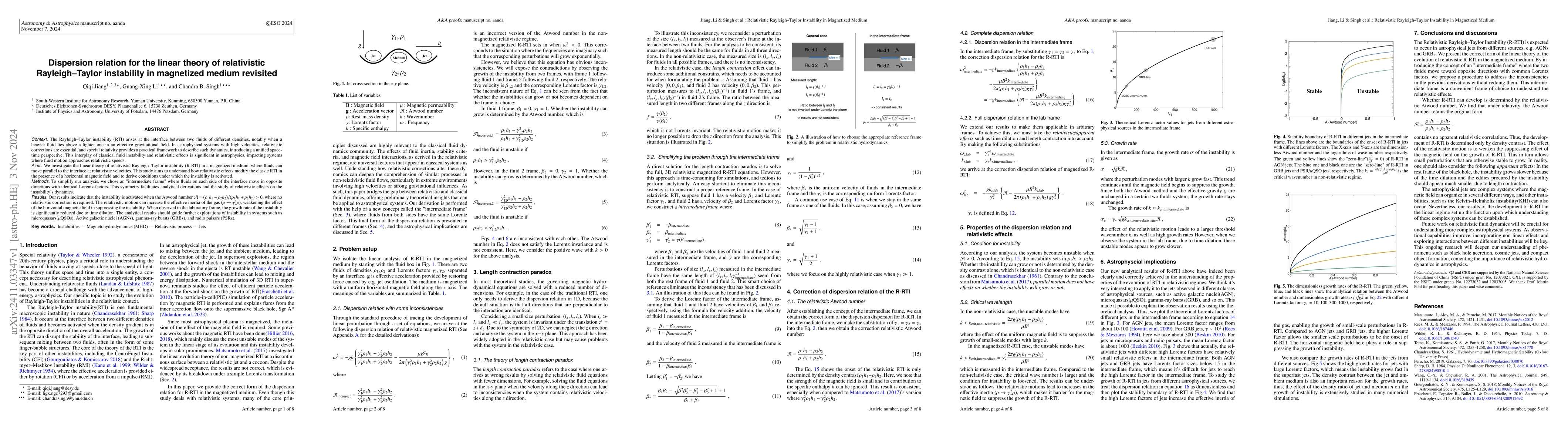 Thumbnail for Dispersion relation for the linear theory of relativistic Rayleigh
  Taylor instability in magnetized medium revisited