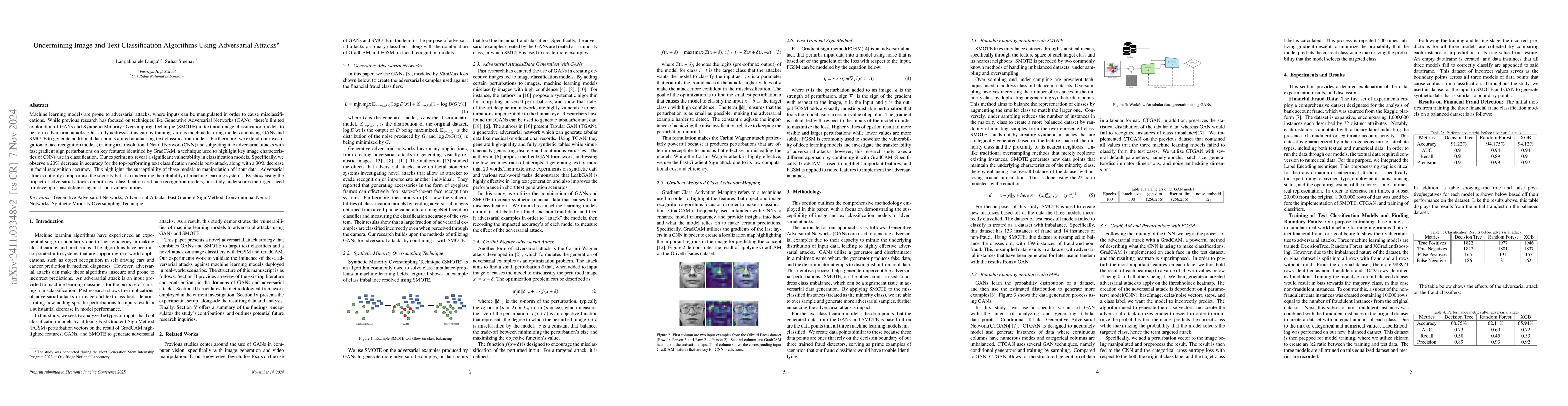 Thumbnail for Undermining Image and Text Classification Algorithms Using Adversarial
  Attacks