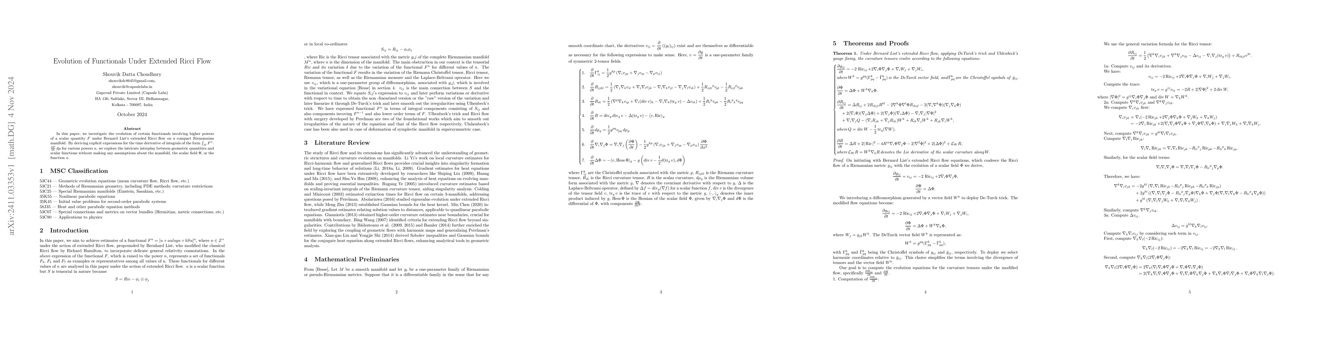 Thumbnail for Evolution of Functionals Under Extended Ricci Flow