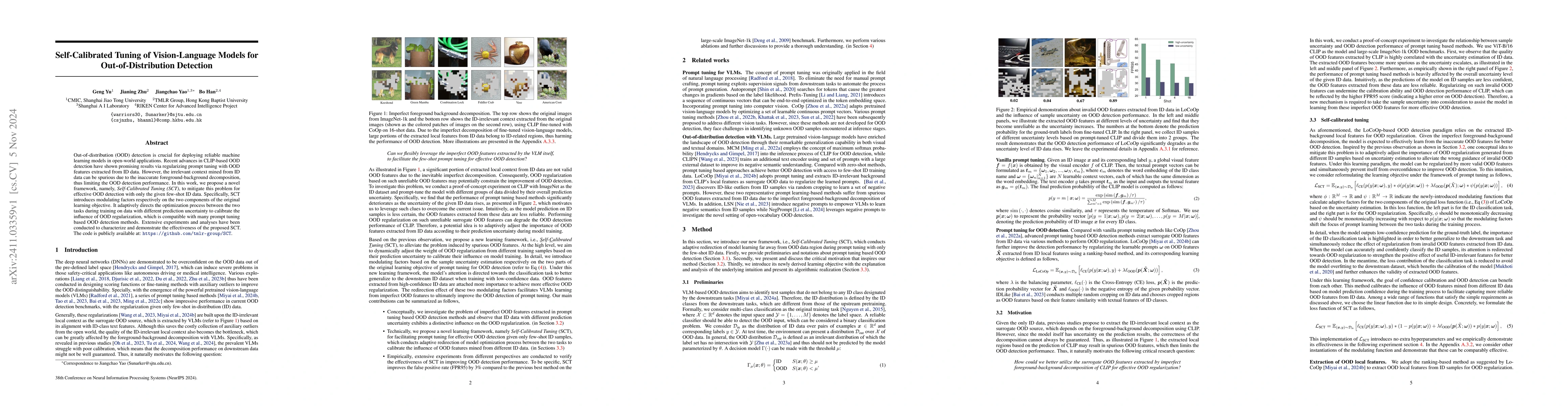 Thumbnail for Self-Calibrated Tuning of Vision-Language Models for Out-of-Distribution
  Detection