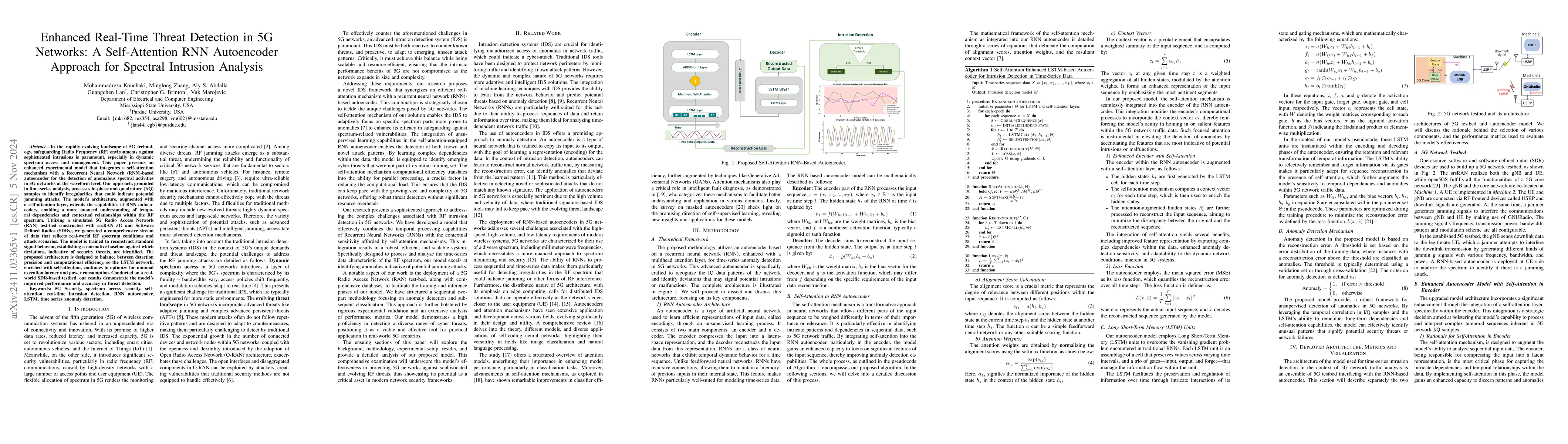 Thumbnail for Enhanced Real-Time Threat Detection in 5G Networks: A Self-Attention RNN
  Autoencoder Approach for Spectral Intrusion Analysis