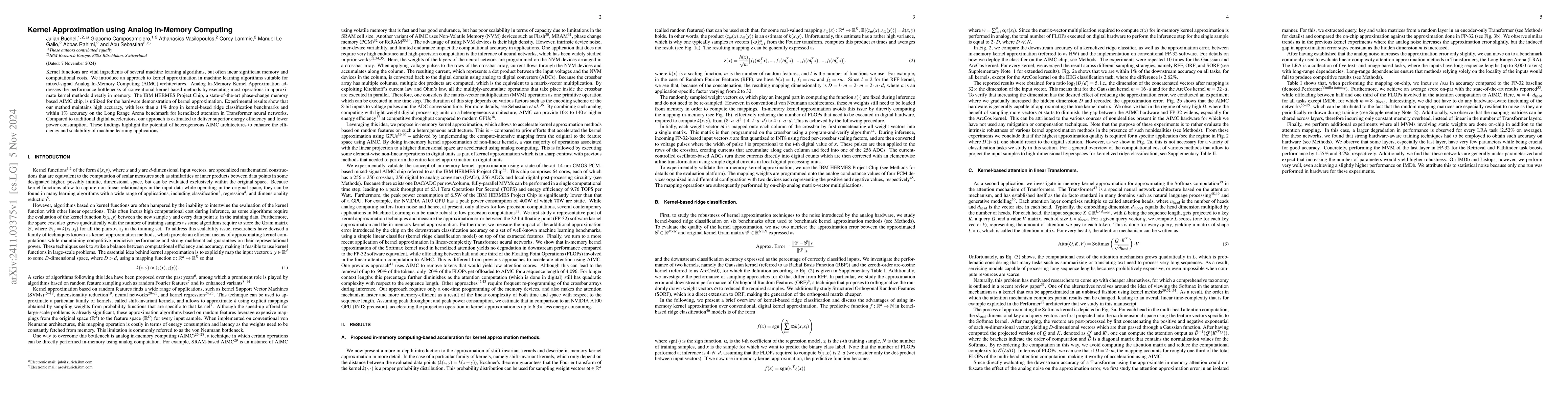 Thumbnail for Kernel Approximation using Analog In-Memory Computing