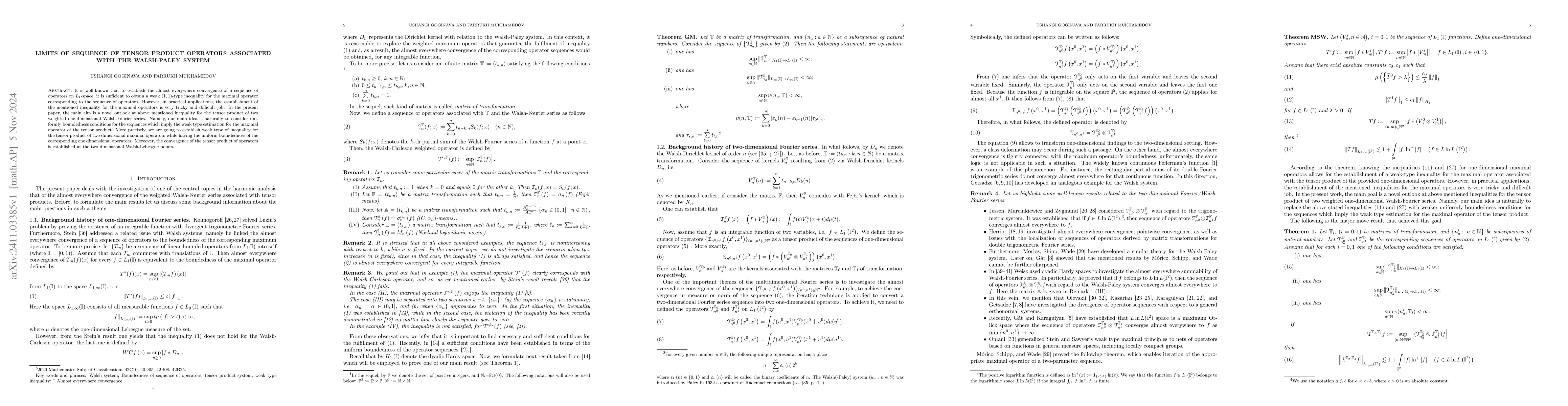 Thumbnail for Limits of sequence of Tensor Product Operators associated with the
  Walsh-Paley system