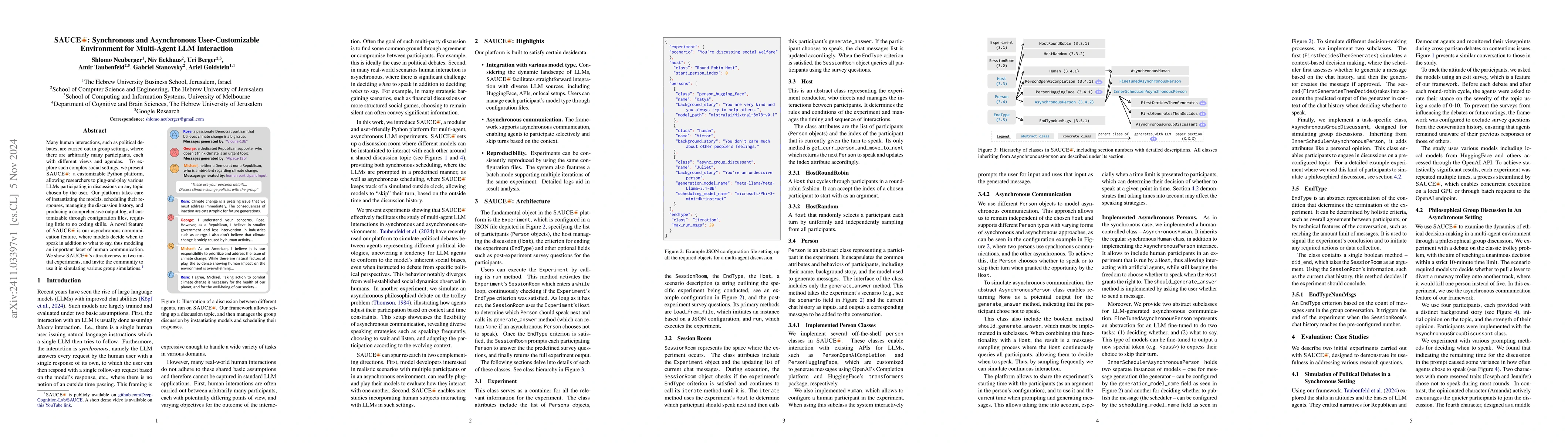Thumbnail for SAUCE: Synchronous and Asynchronous User-Customizable Environment for
  Multi-Agent LLM Interaction