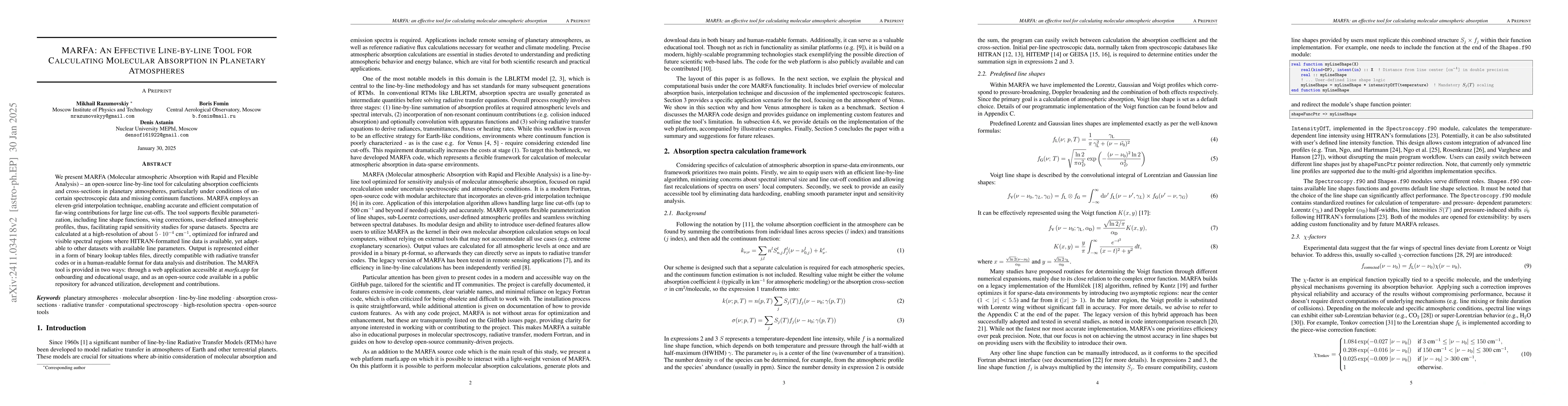 Thumbnail for MARFA: An Effective Line-by-line Tool for Calculating Absorption
  Coefficients and Cross-sections in Planetary Atmospheres
