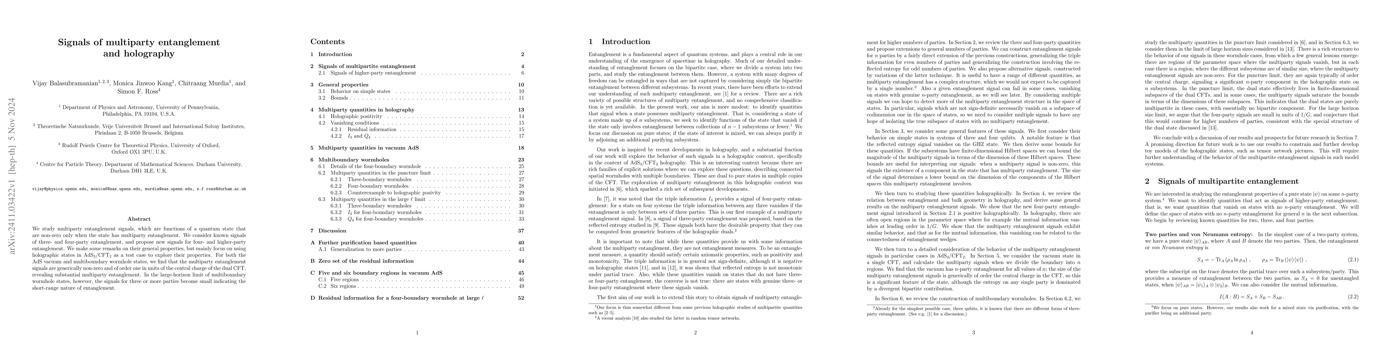 Thumbnail for Signals of multiparty entanglement and holography