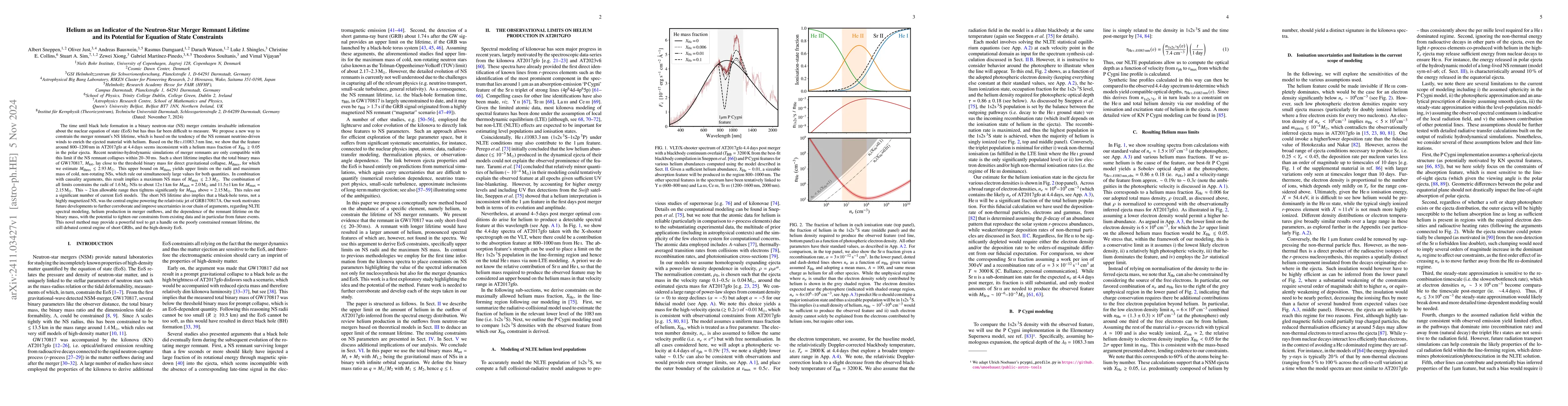 Thumbnail for Helium as an Indicator of the Neutron-Star Merger Remnant Lifetime and
  its Potential for Equation of State Constraints
