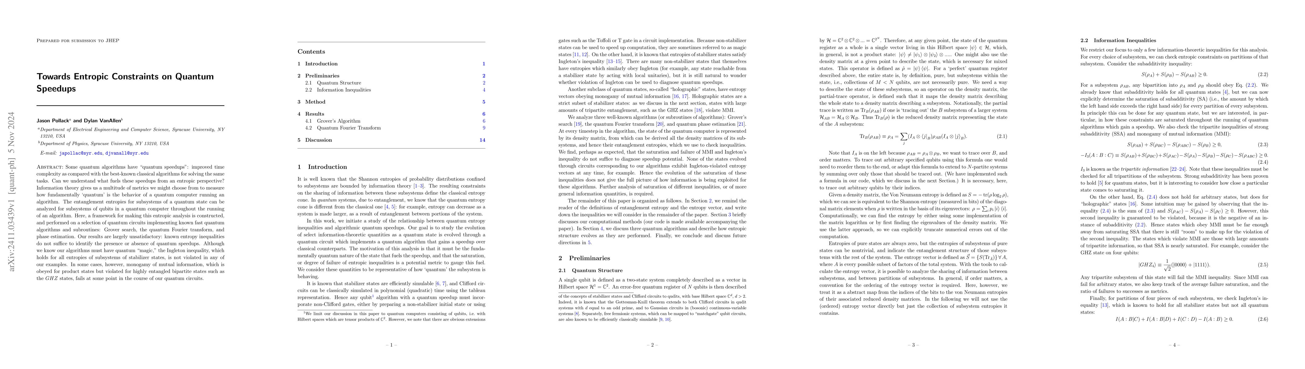 Thumbnail for Towards Entropic Constraints on Quantum Speedups