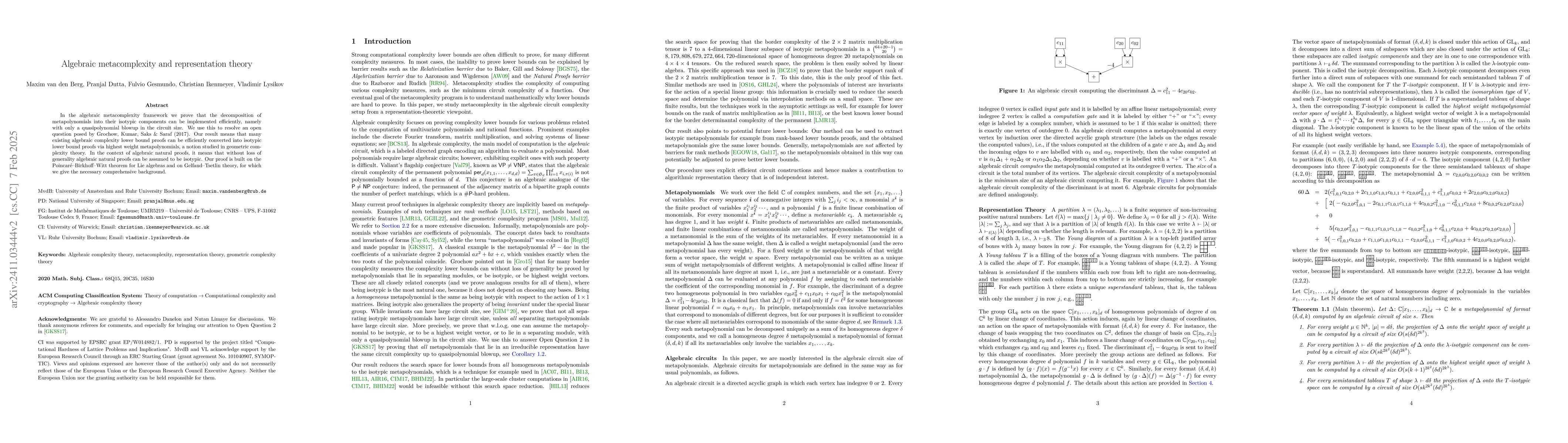 Thumbnail for Algebraic metacomplexity and representation theory