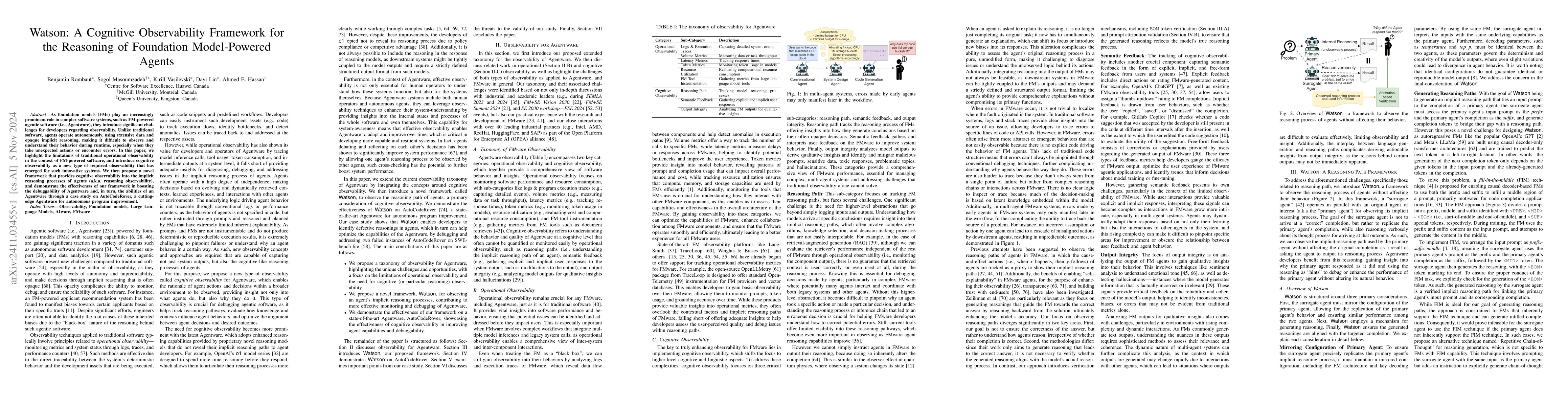 Thumbnail for Watson: A Cognitive Observability Framework for the Reasoning of
  Foundation Model-Powered Agents