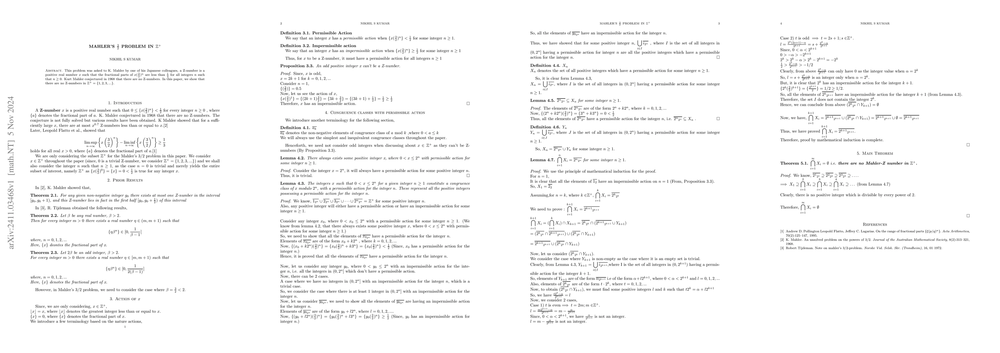 Thumbnail for Mahler's $\frac{3}{2}$ problem in $\mathbb{Z}^{+} $