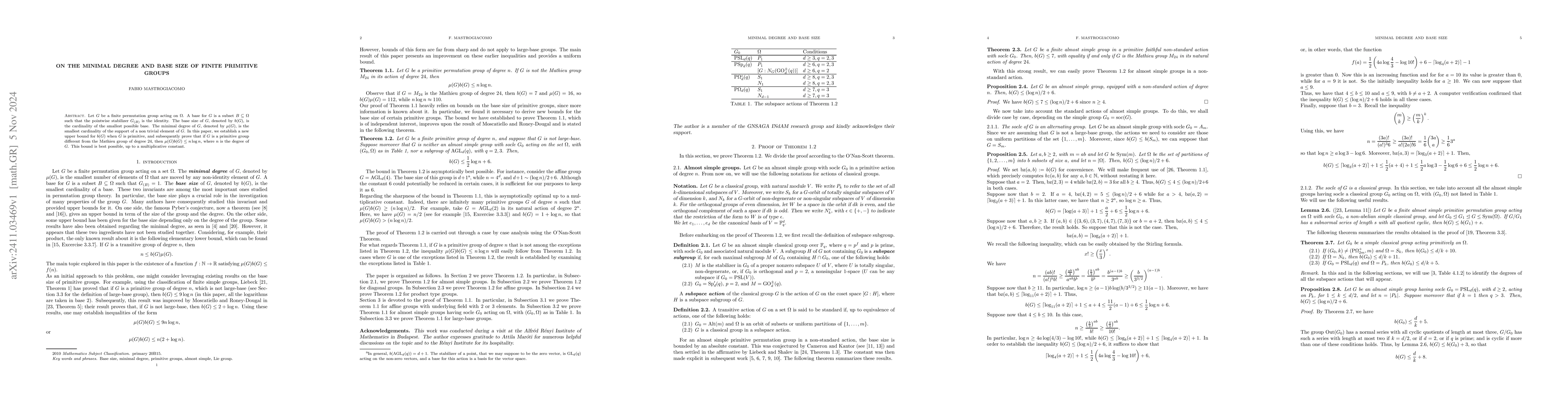 Thumbnail for On the minimal degree and base size of finite primitive groups
