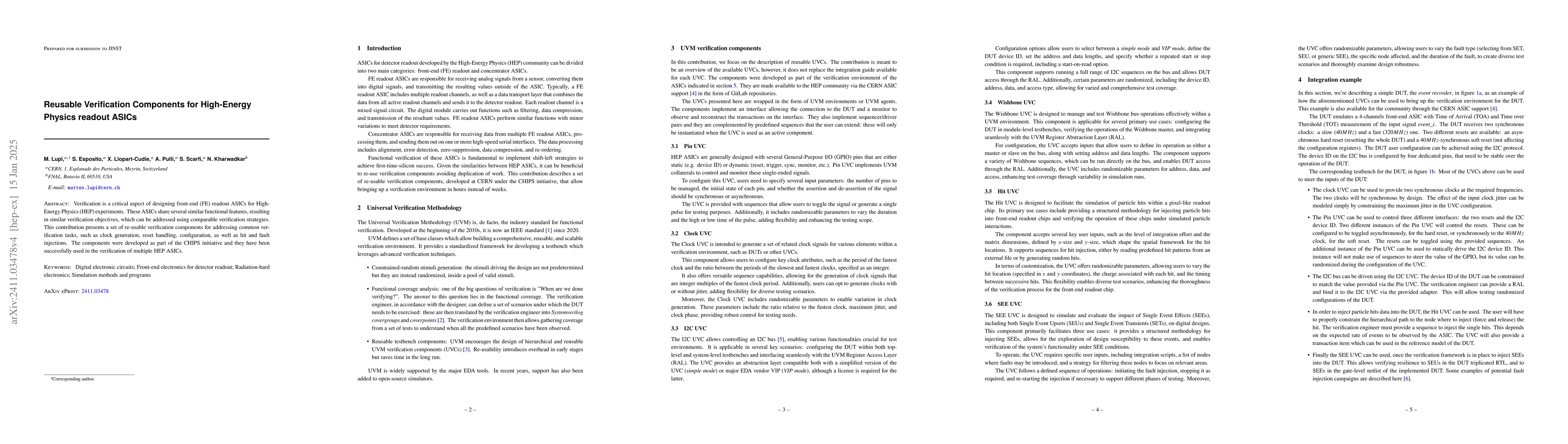 Thumbnail for Reusable Verification Components for High-Energy Physics readout ASICs