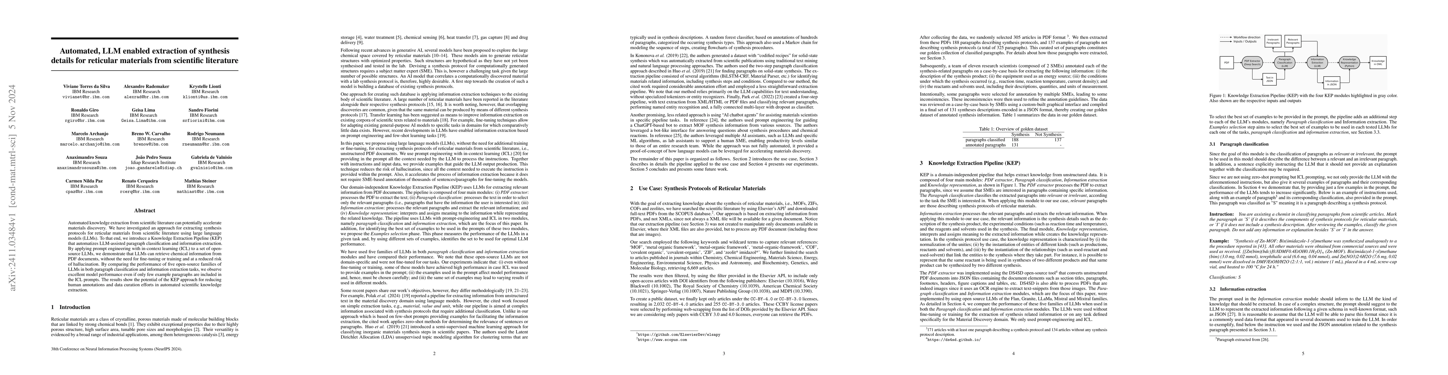 Thumbnail for Automated, LLM enabled extraction of synthesis details for reticular
  materials from scientific literature
