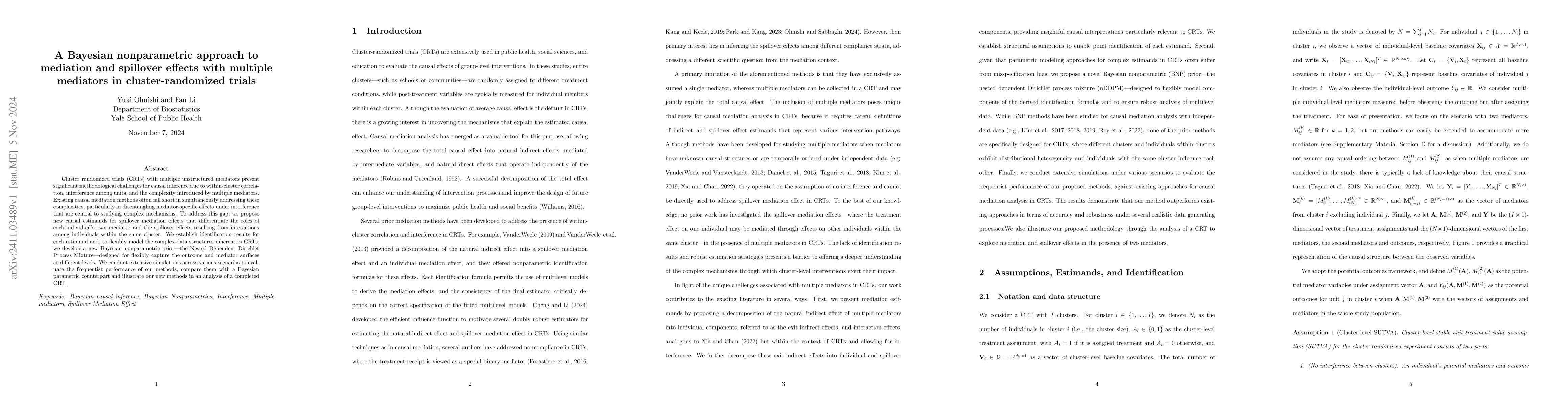 Thumbnail for A Bayesian nonparametric approach to mediation and spillover effects
  with multiple mediators in cluster-randomized trials