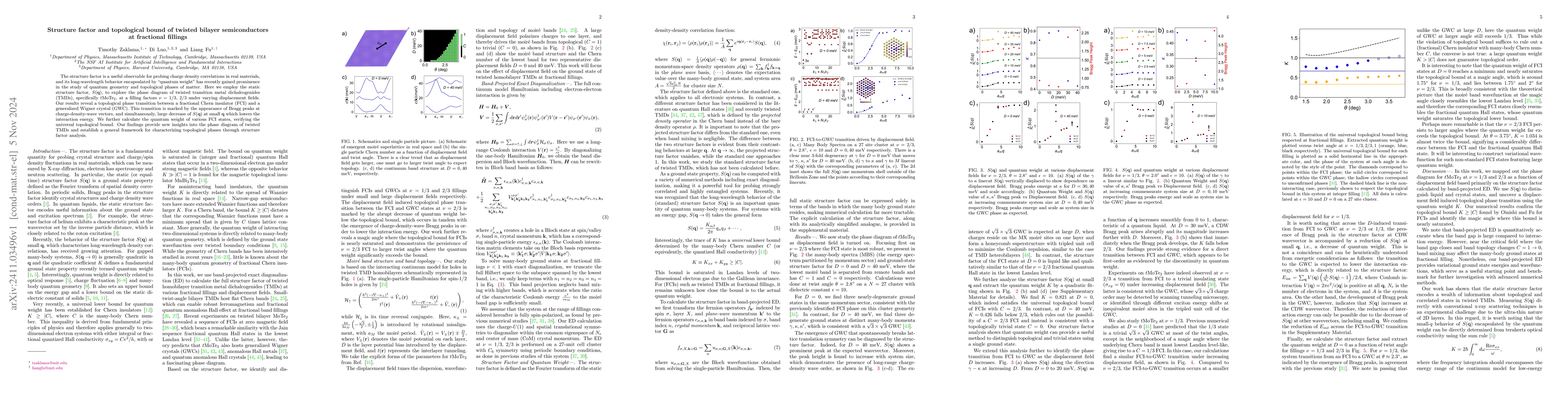Thumbnail for Structure factor and topological bound of twisted bilayer semiconductors
  at fractional fillings
