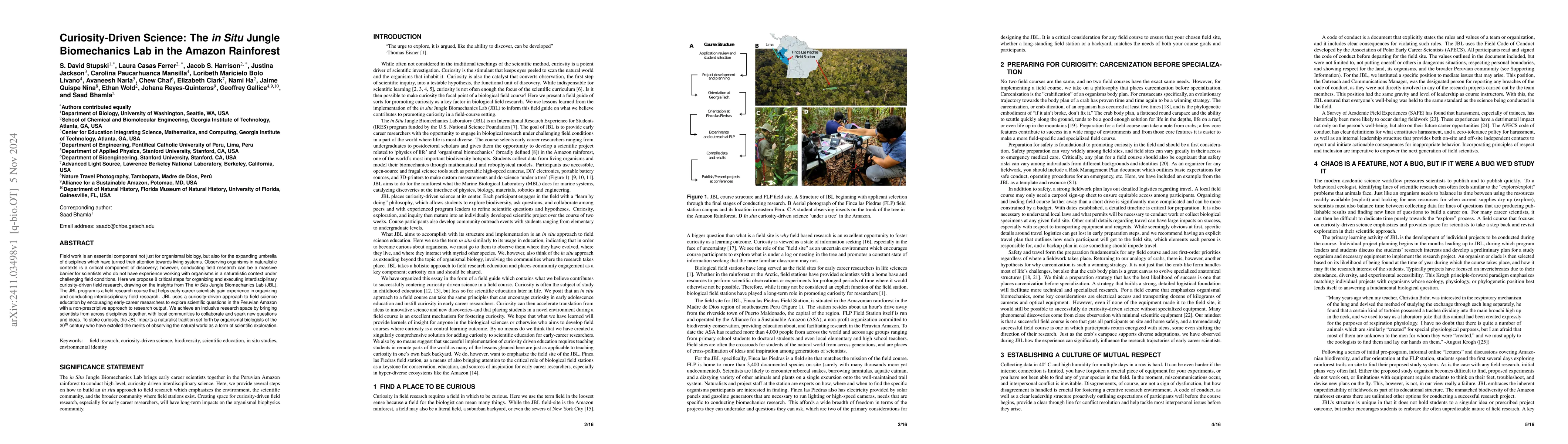 Thumbnail for Curiosity-Driven Science: The in Situ Jungle Biomechanics Lab in the
  Amazon Rainforest
