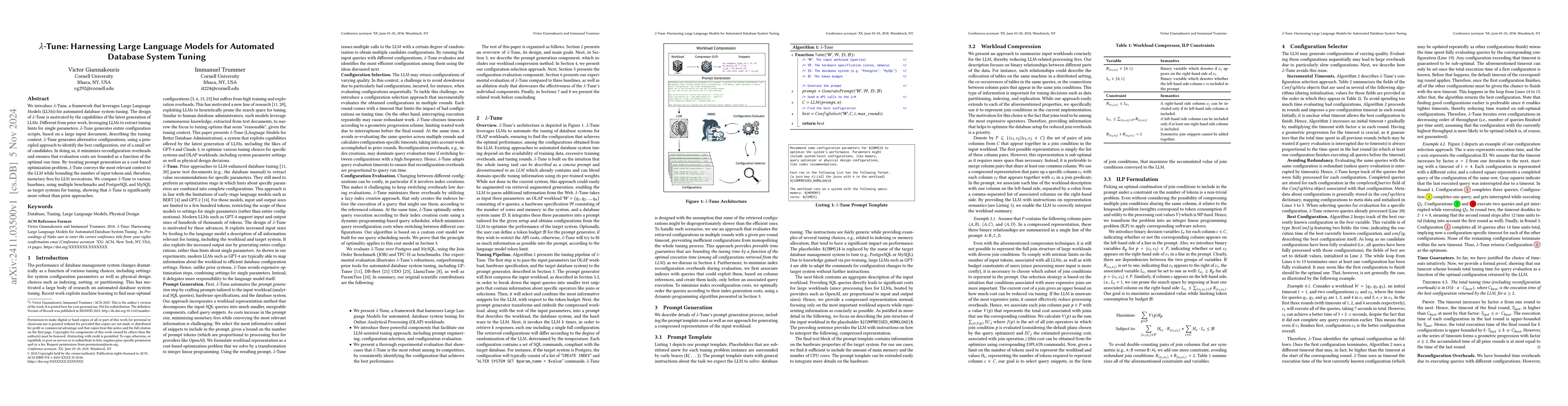 Thumbnail for λ-Tune: Harnessing Large Language Models for Automated Database
  System Tuning