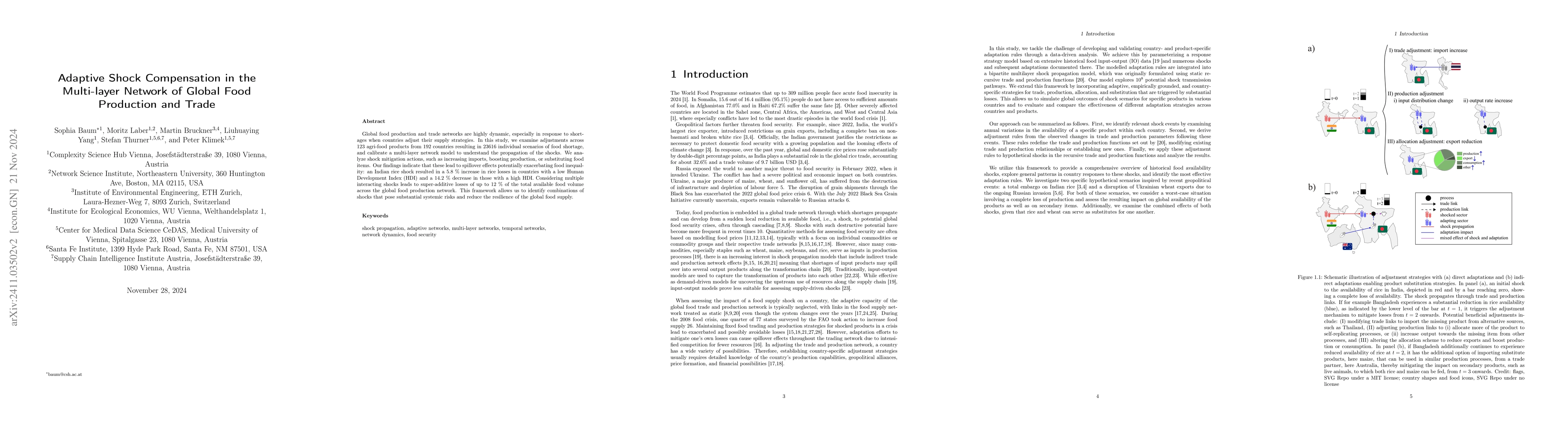 Thumbnail for Adaptive Shock Compensation in the Multi-layer Network of Global Food
  Production and Trade