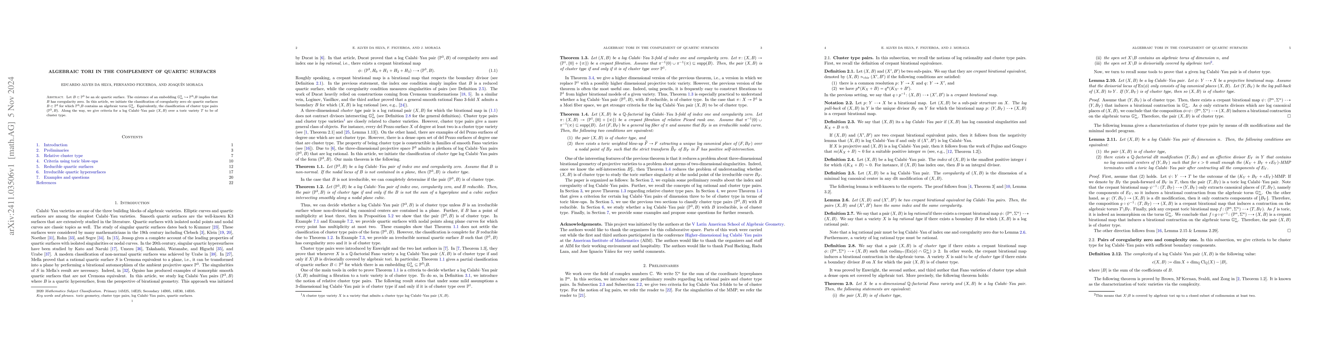 Thumbnail for Algebraic tori in the complement of quartic surfaces