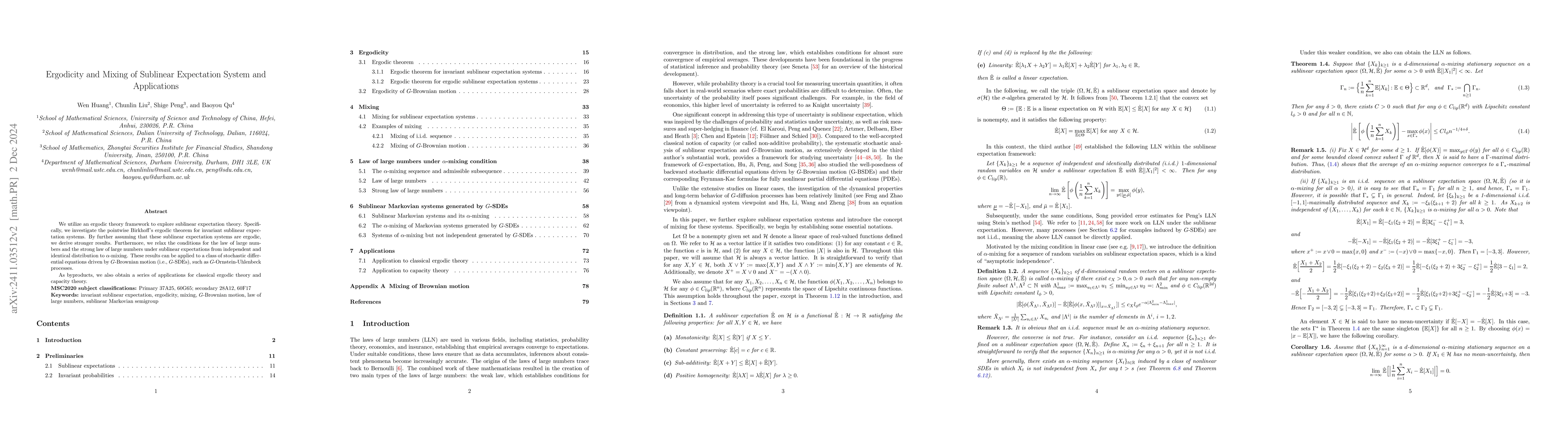 Thumbnail for Ergodicity and Mixing of Sublinear Expectation System and Applications