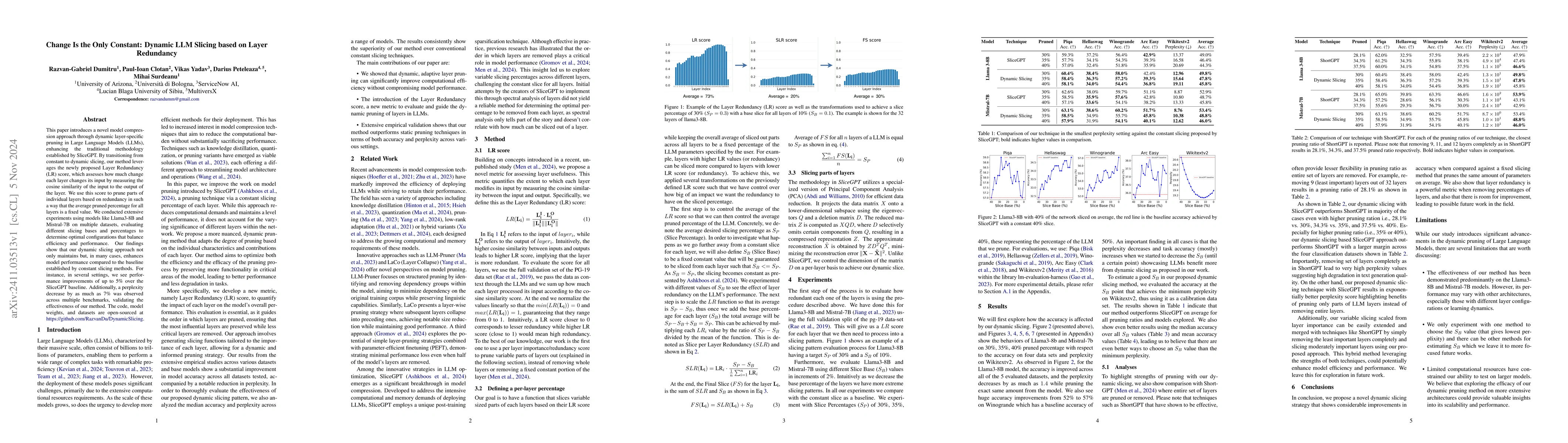 Thumbnail for Change Is the Only Constant: Dynamic LLM Slicing based on Layer
  Redundancy