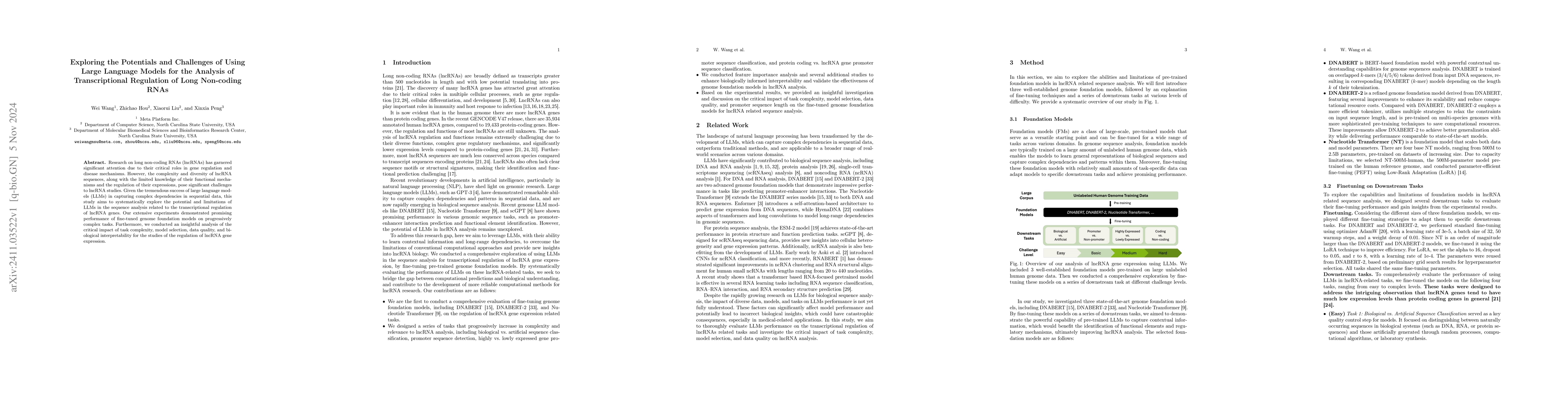 Thumbnail for Exploring the Potentials and Challenges of Using Large Language Models
  for the Analysis of Transcriptional Regulation of Long Non-coding RNAs