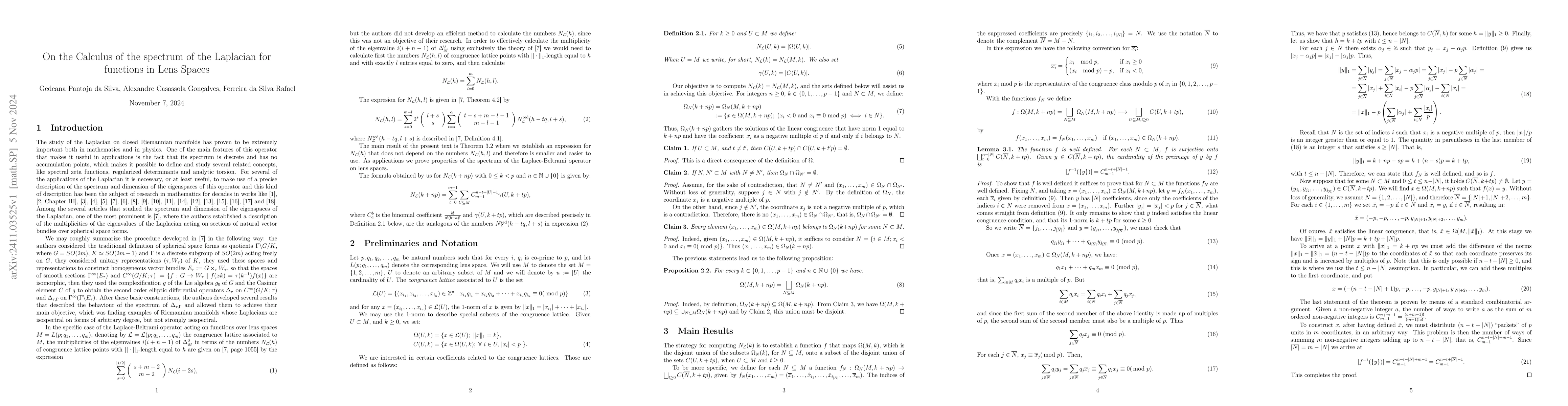 Thumbnail for On the Calculus of the Spectrum of the Laplacian for functions in Lens
  Spaces