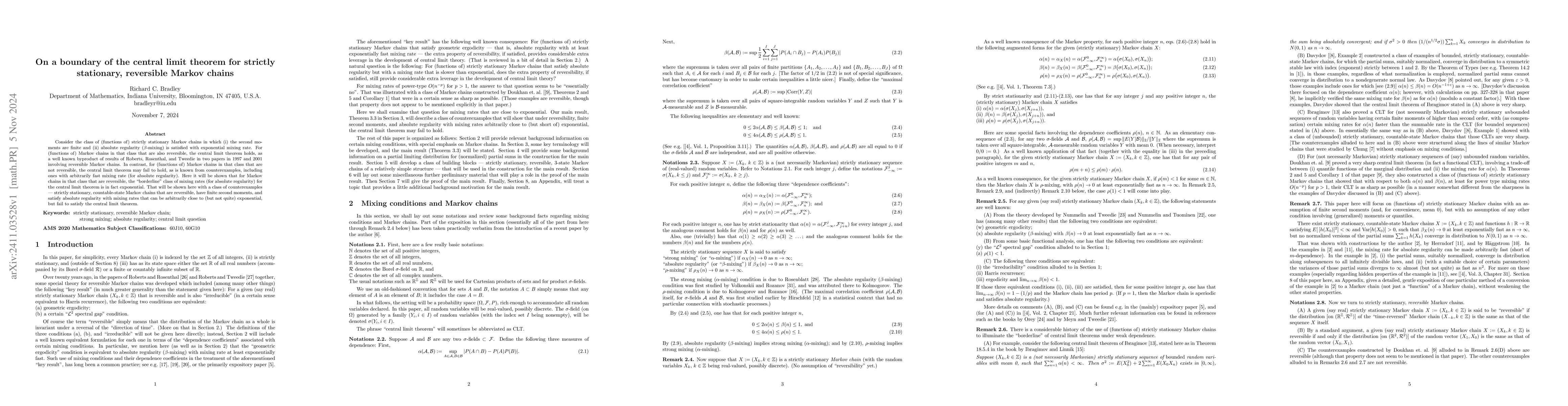 Thumbnail for On a boundary of the central limit theorem for strictly stationary,
  reversible Markov chains