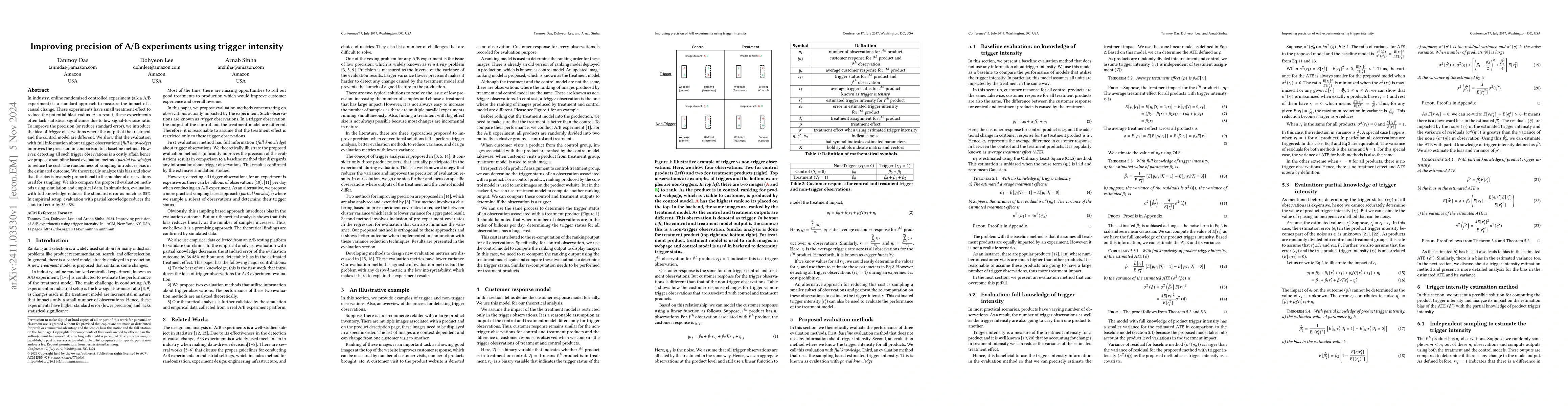Thumbnail for Improving precision of A/B experiments using trigger intensity