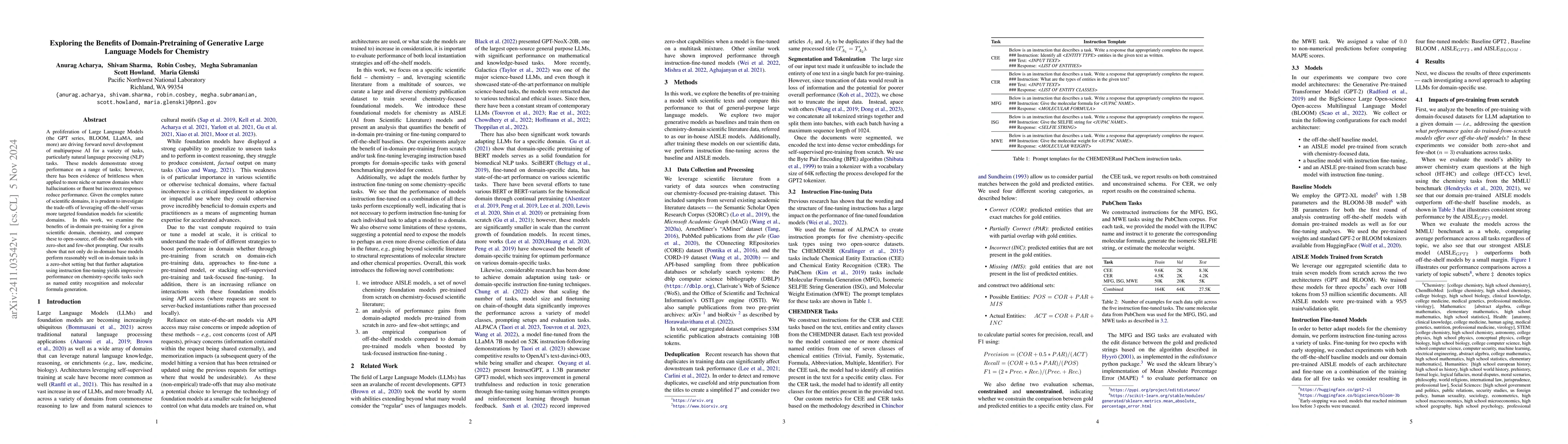 Thumbnail for Exploring the Benefits of Domain-Pretraining of Generative Large
  Language Models for Chemistry