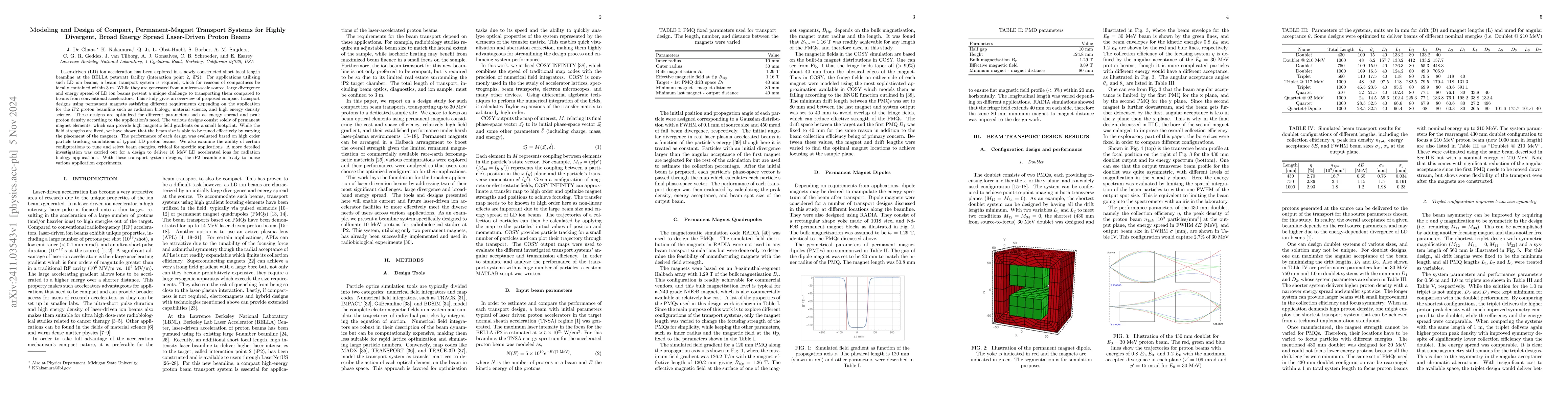 Thumbnail for Modeling and Design of Compact, Permanent-Magnet Transport Systems for
  Highly Divergent, Broad Energy Spread Laser-Driven Proton Beams