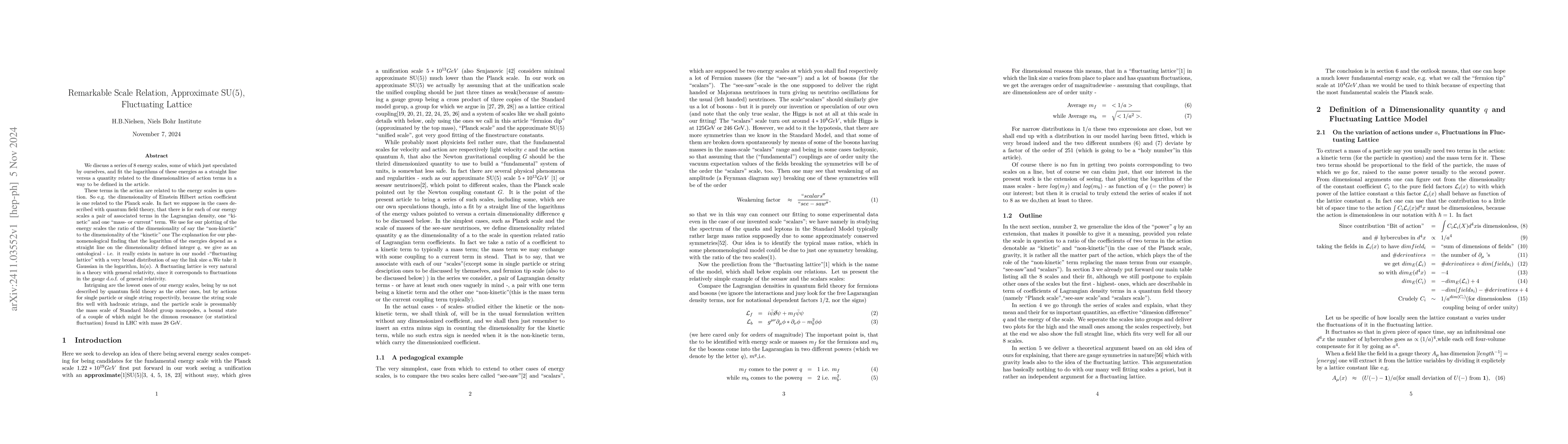 Thumbnail for Remarkable Scale Relation, Approximate SU(5), Fluctuating Lattice