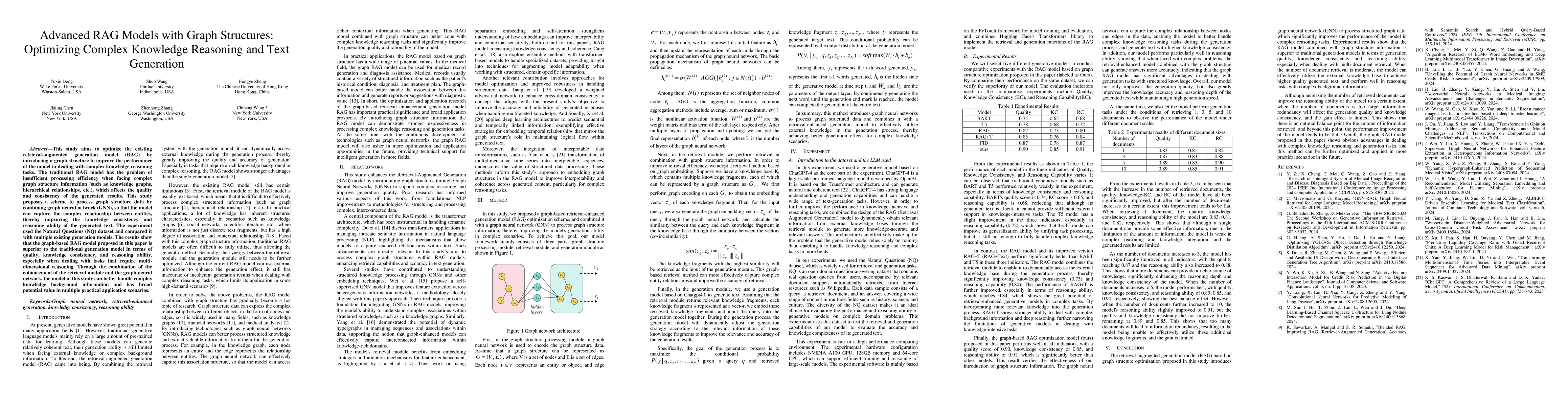 Thumbnail for Advanced RAG Models with Graph Structures: Optimizing Complex Knowledge
  Reasoning and Text Generation