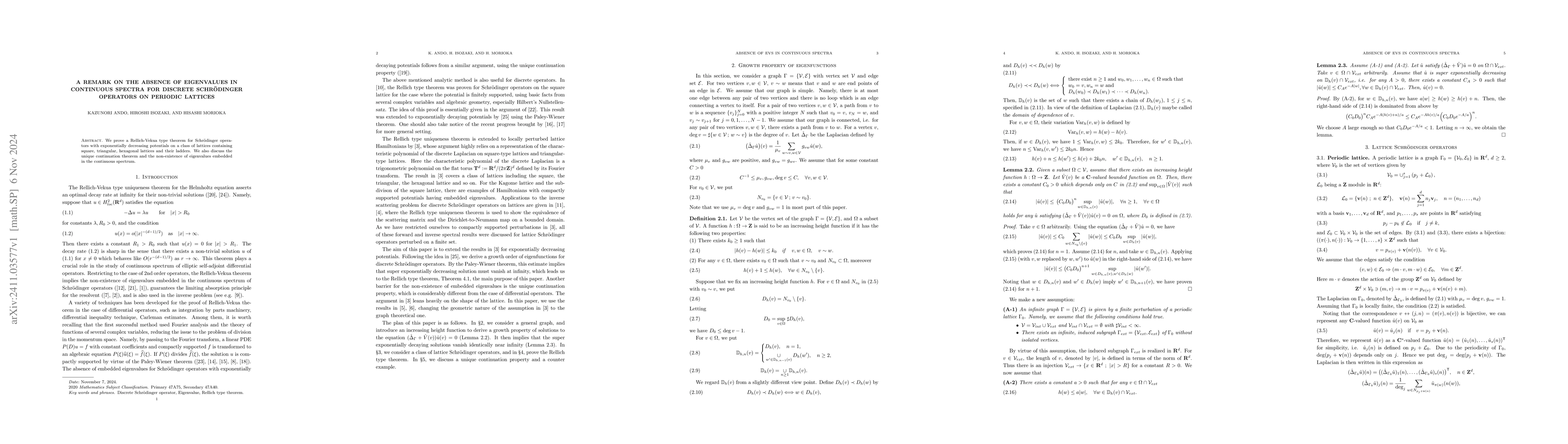 Thumbnail for A remark on the absence of eigenvalues in continuous spectra for
  discrete Schrödinger operators on periodic lattices