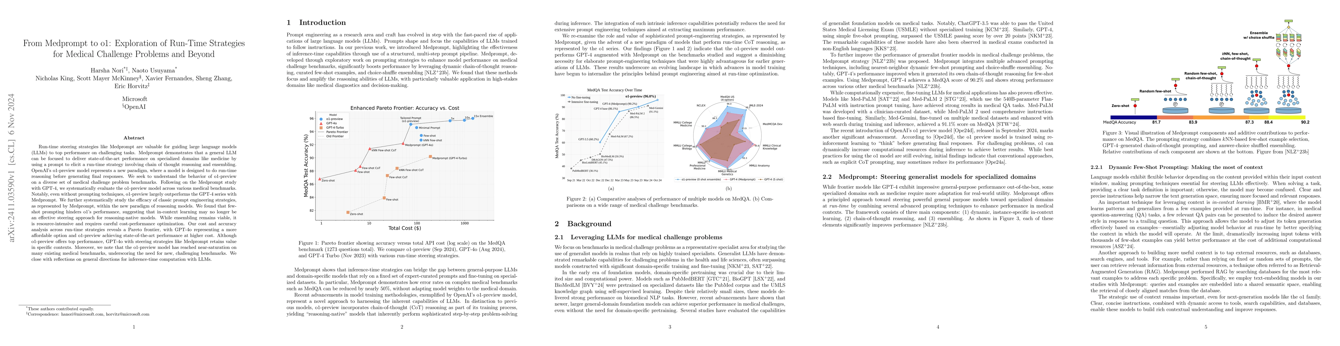 Thumbnail for From Medprompt to o1: Exploration of Run-Time Strategies for Medical
  Challenge Problems and Beyond
