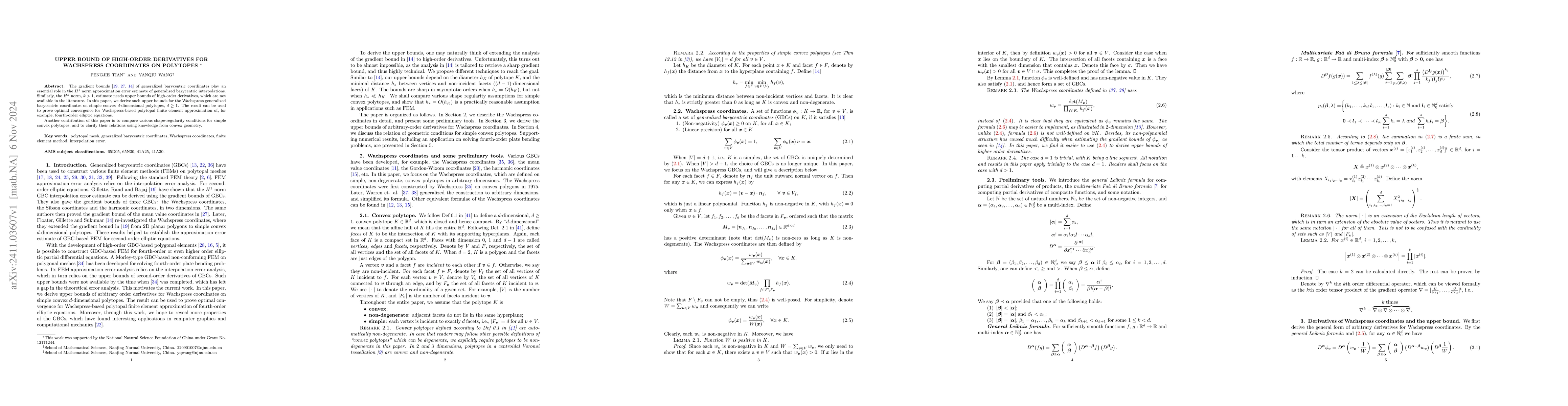 Thumbnail for Upper bound of high-order derivatives for Wachspress coordinates on
  polytopes