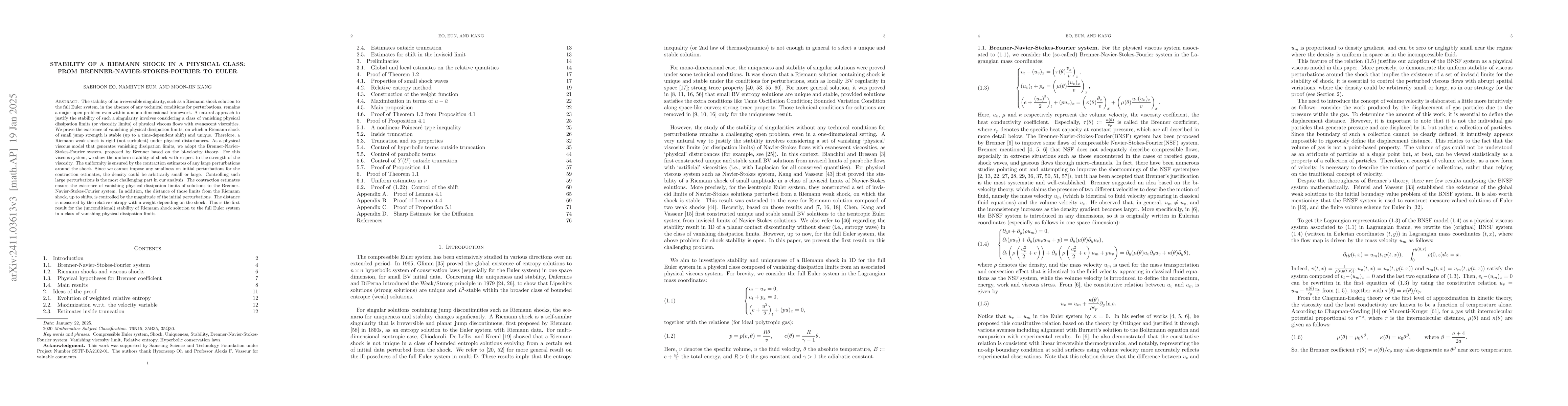 Thumbnail for Stability of a Riemann Shock in a Physical Class: From
  Brenner-Navier-Stokes-Fourier to Euler