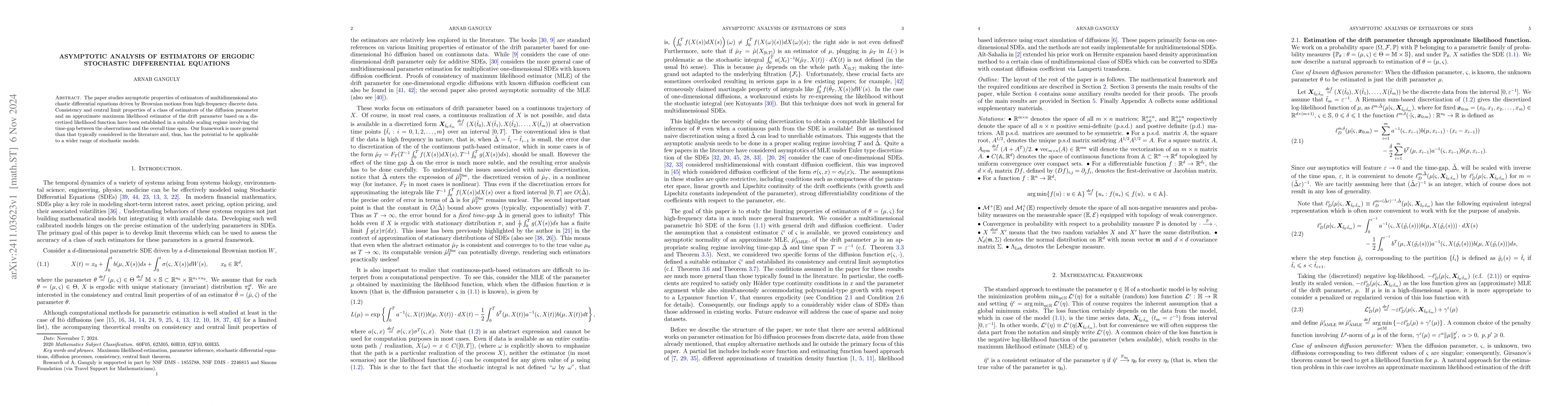 Thumbnail for Asymptotic analysis of estimators of ergodic stochastic differential
  equations