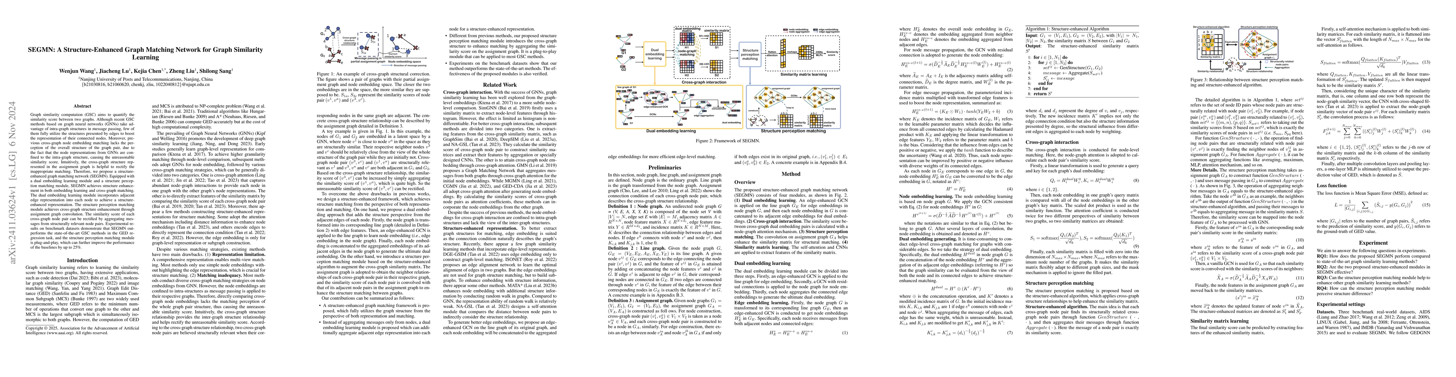 Thumbnail for SEGMN: A Structure-Enhanced Graph Matching Network for Graph Similarity
  Learning