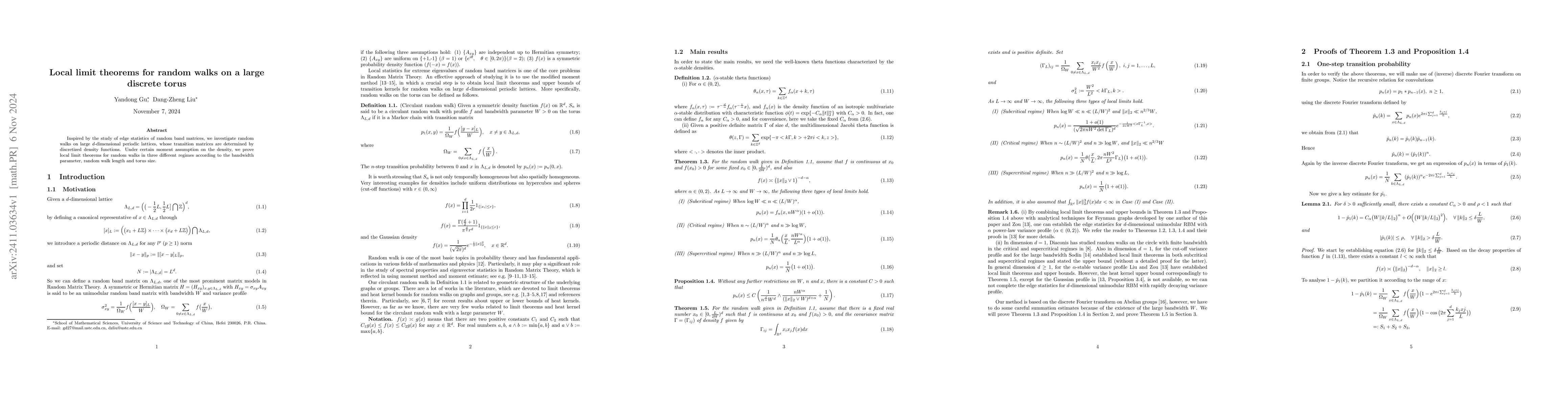 Thumbnail for Local limit theorems for random walks on a large discrete torus