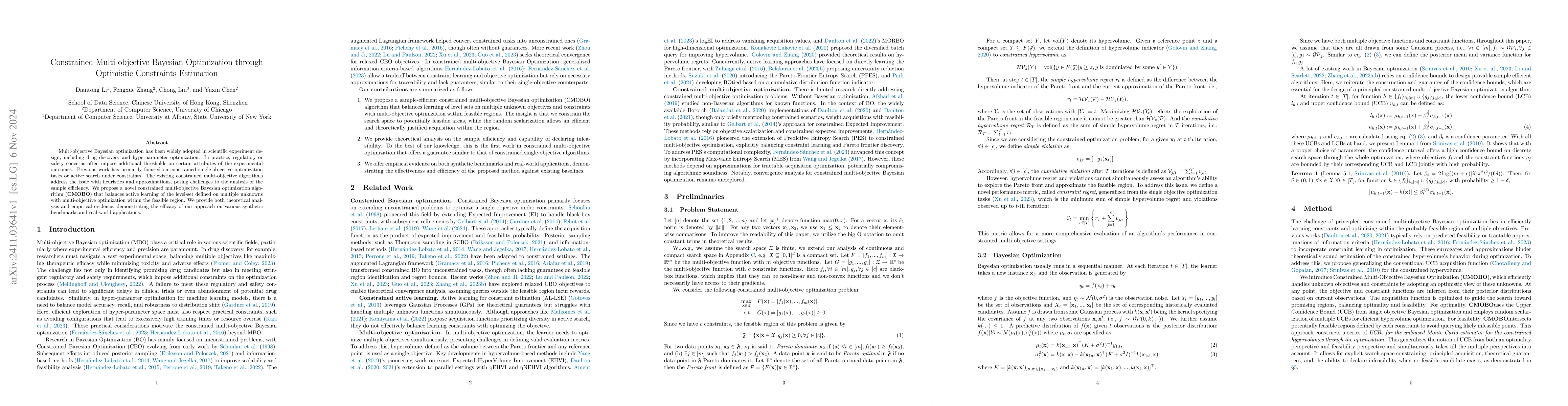 Thumbnail for Constrained Multi-objective Bayesian Optimization through Optimistic
  Constraints Estimation