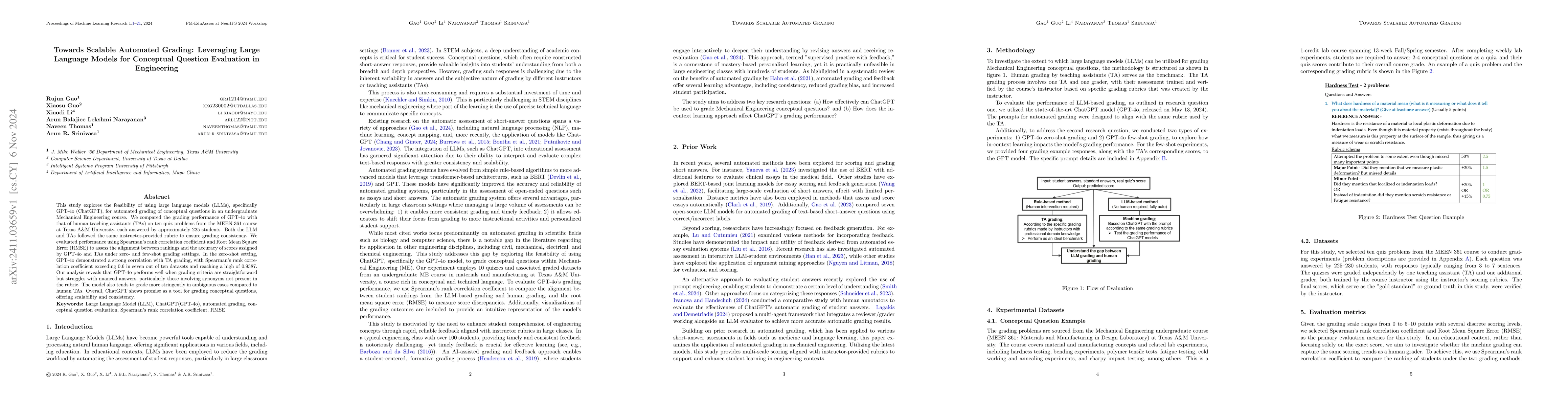 Thumbnail for Towards Scalable Automated Grading: Leveraging Large Language Models for
  Conceptual Question Evaluation in Engineering