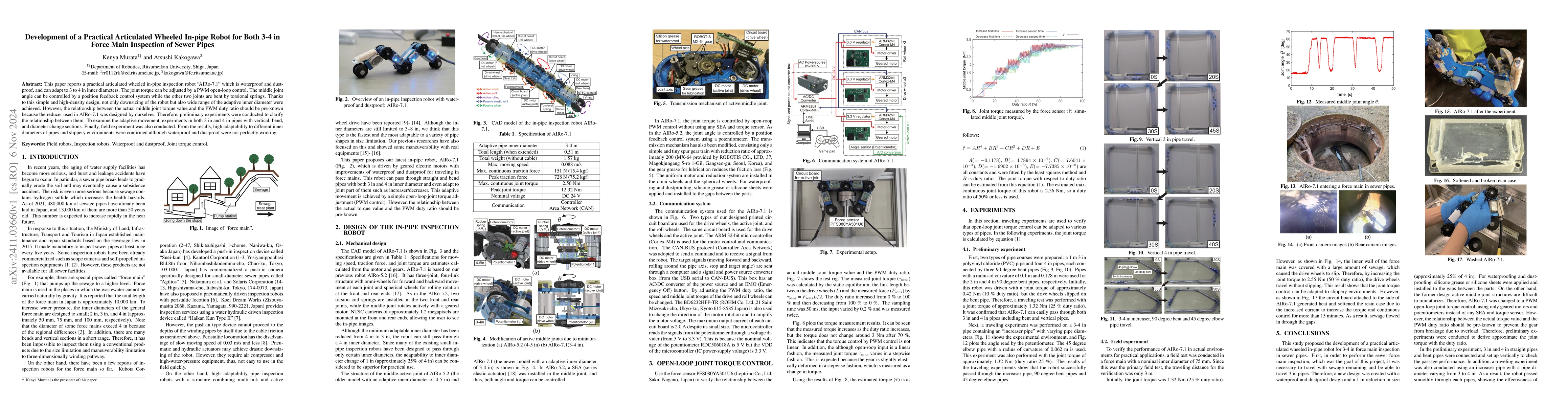 Thumbnail for Development of a Practical Articulated Wheeled In-pipe Robot for Both
  3-4 in Force Main Inspection of Sewer Pipes