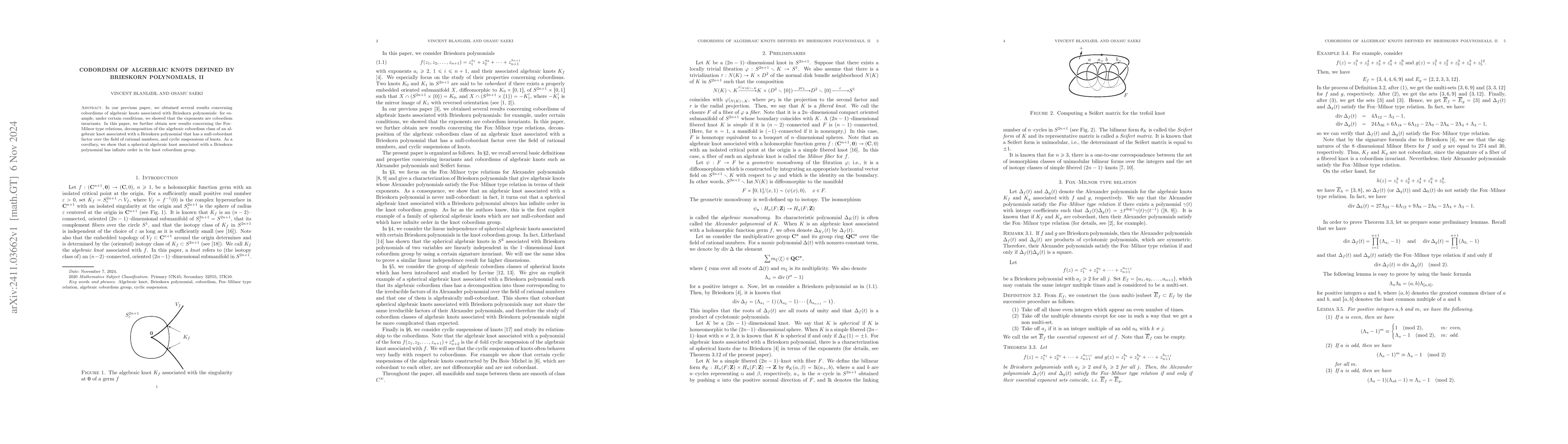 Thumbnail for Cobordism of algebraic knots defined by Brieskorn polynomials, II