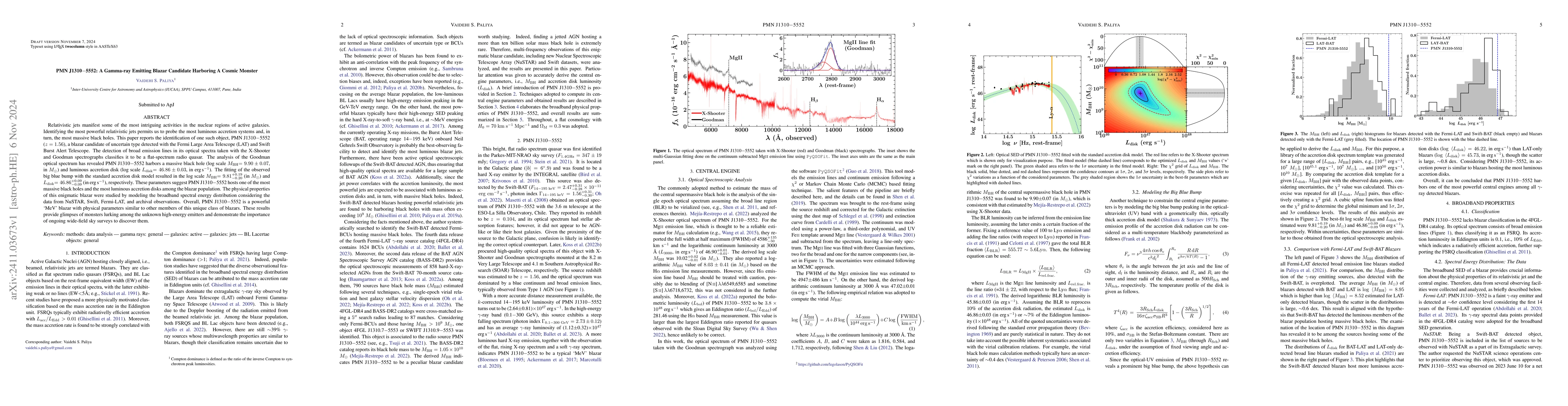 Thumbnail for PMN J1310-5552: A Gamma-ray Emitting Blazar Candidate Harboring A Cosmic
  Monster