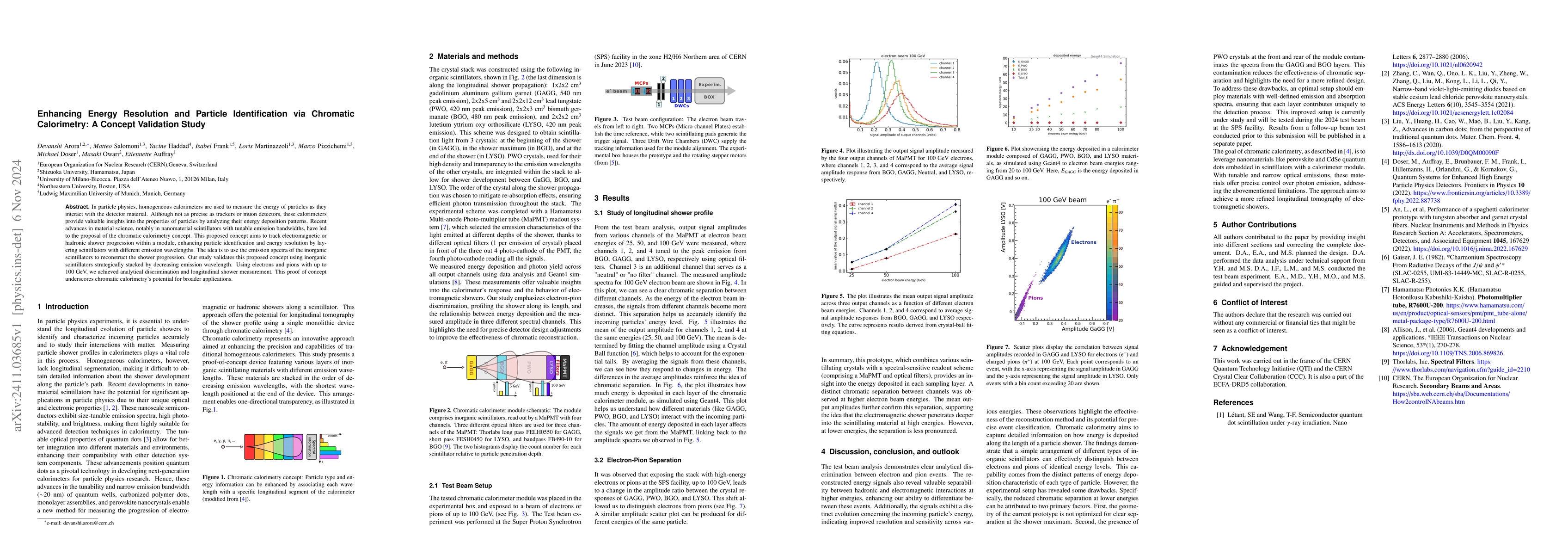 Thumbnail for Enhancing Energy Resolution and Particle Identification via Chromatic
  Calorimetry: A Concept Validation Study