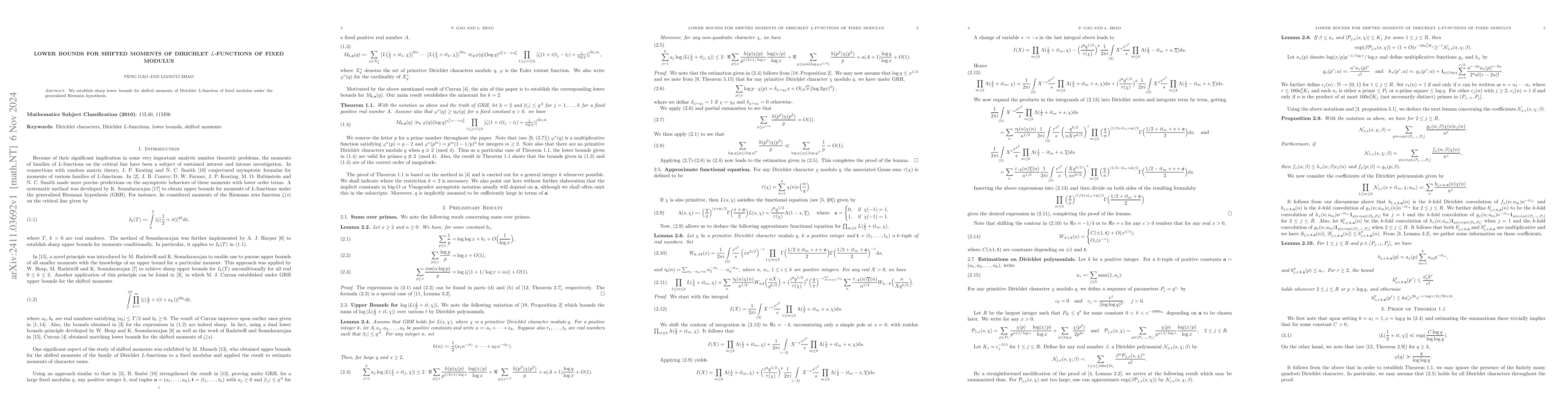 Thumbnail for Lower bounds for shifted moments of Dirichlet $L$-functions of fixed
  modulus
