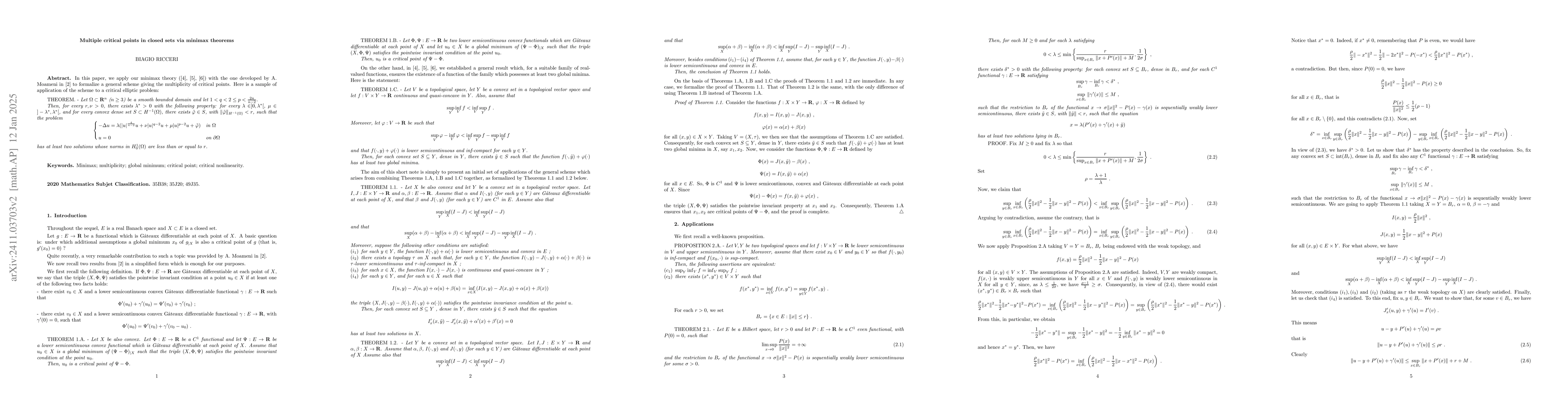 Thumbnail for Multiple critical points in closed sets via minimax theorems