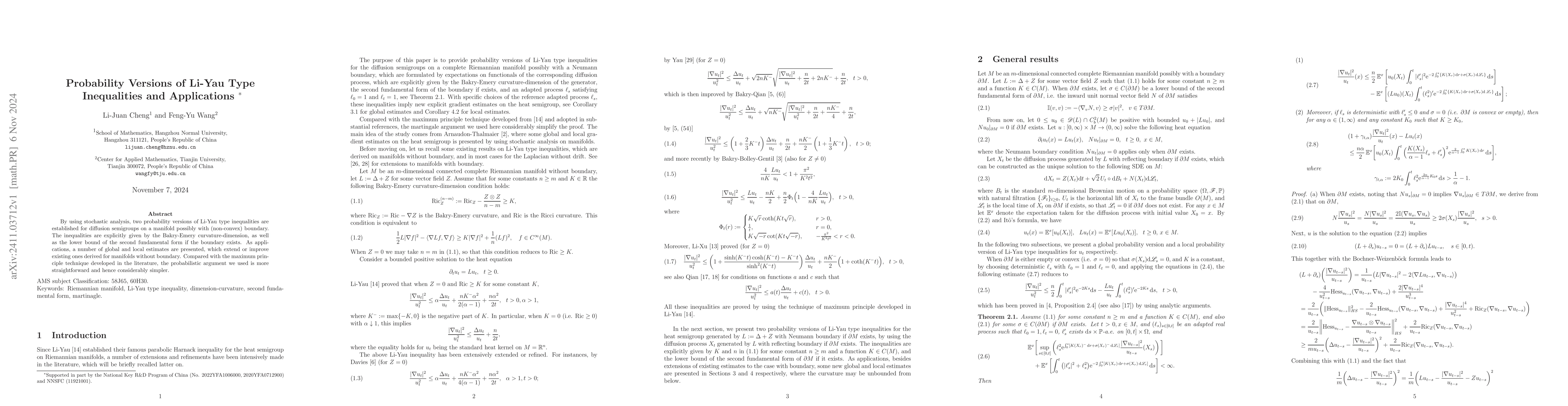 Thumbnail for Probability Versions of Li-Yau Type Inequalities and Applications